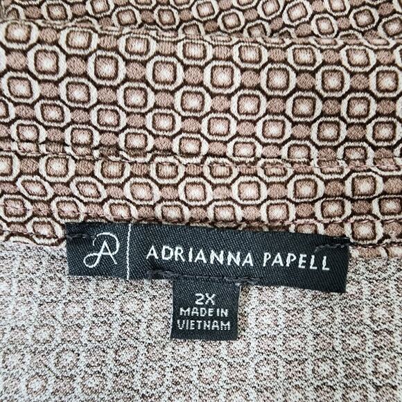 Adrianna Papell Womens Blouse Beige Geometric Print Long Sleeve Knit Collared 2X - Picture 9 of 11